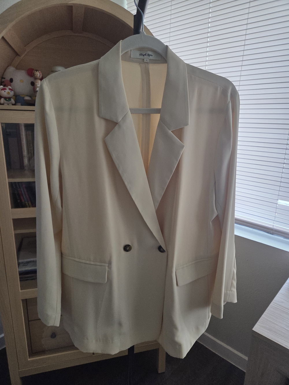Simple Retro Cream Double-Breasted Blazer L